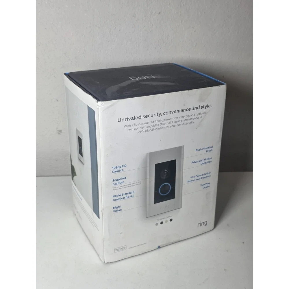 Ring Video Doorbell Elite Black Wired HD Security Camera - SEALED, NEVER OPEN